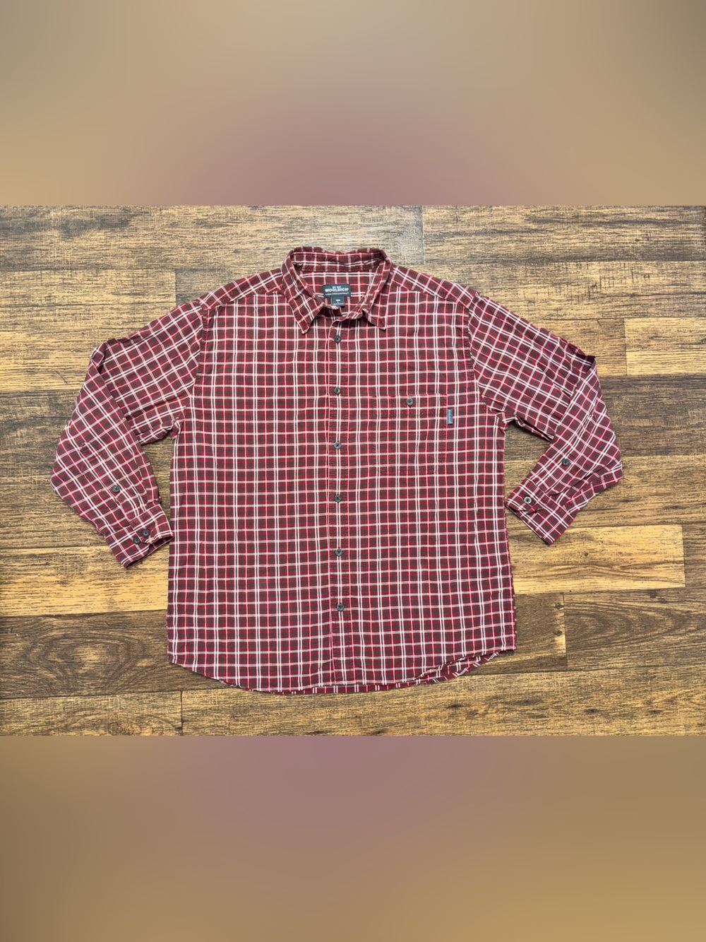 Woolrich Men's Red and White Plaid Button-Down Shirt